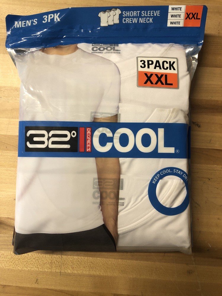 32 Degrees Men’s Cool Tee, 3-pack Large White Crew Neck XXL