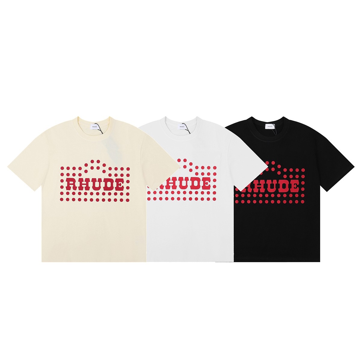 NEW RHUDE Men Women Printing Red Dots Cotton Short Sleeve POLO T-Shirt SZ:S-XL gallery