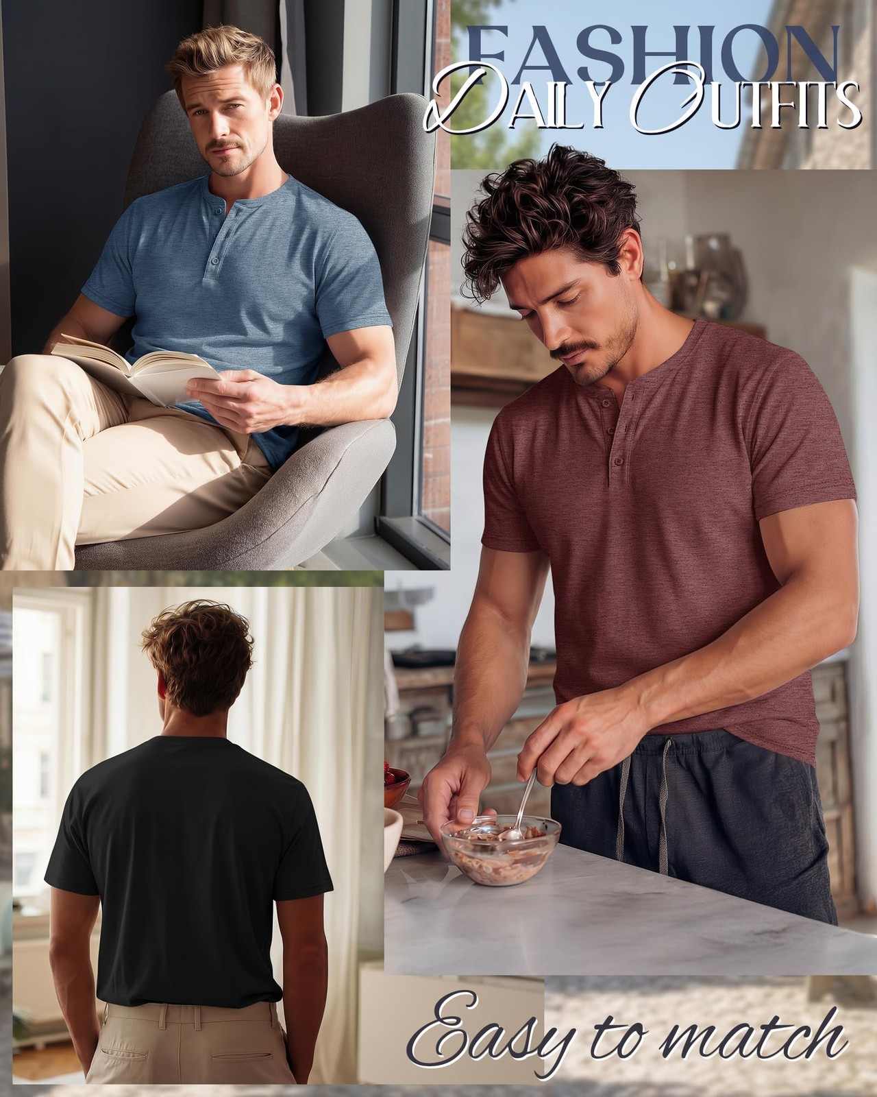 Ficerd 3 Pack Men's Big and Tall Henley T-Shirts Short Sleeve Plus Size Tee 4XL gallery