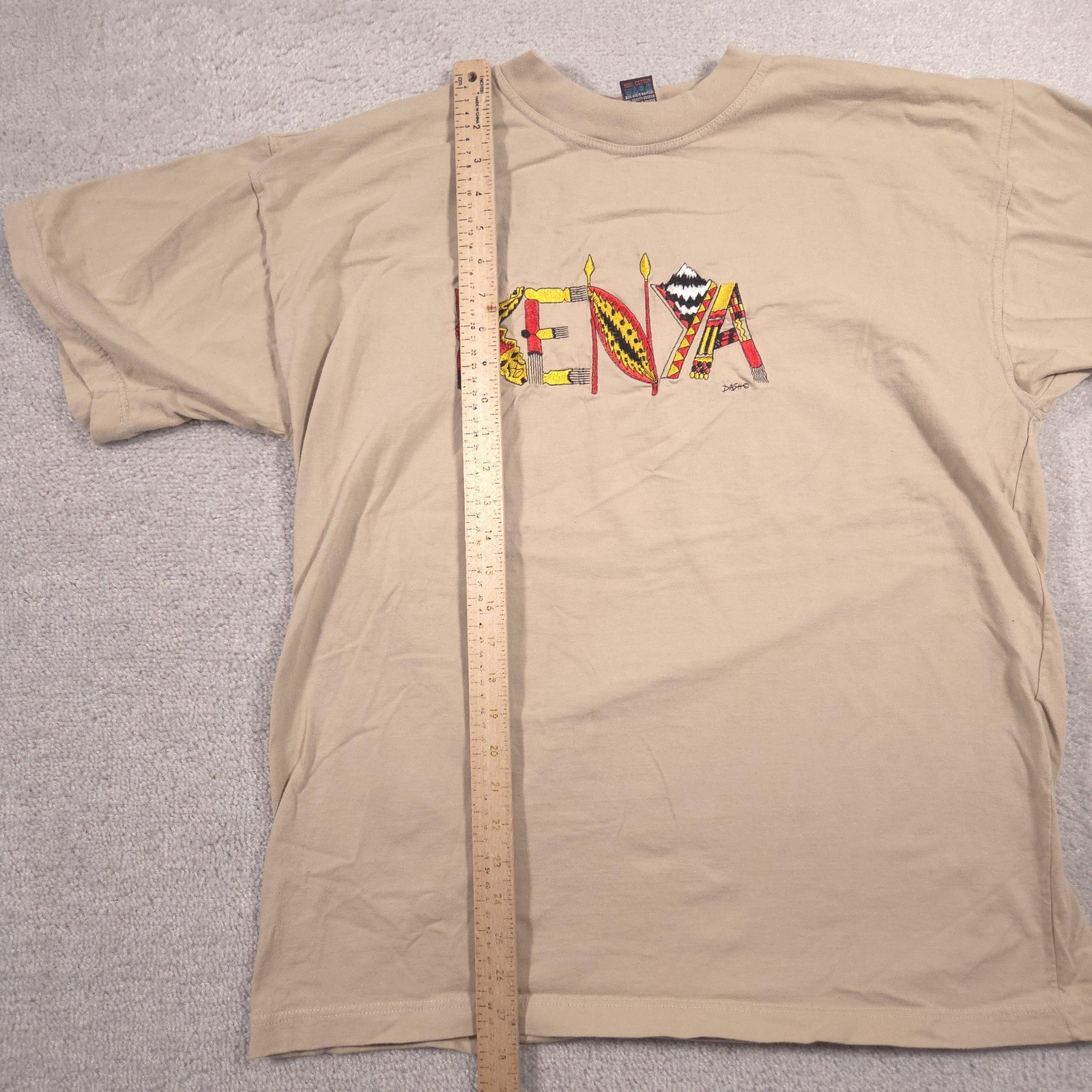 Dash Clothing Shirt Mens Large Beige Kenya Embroidered Graphic Tee Africa Travel gallery