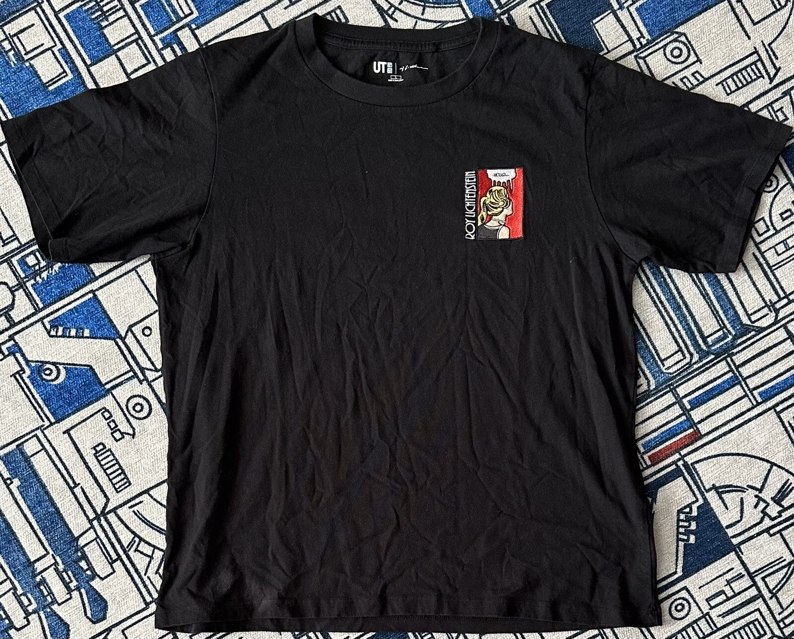 Uniqlo x Roy Lichtenstein Cold Shoulder Art Black T-Shirt Size Men's LARGE gallery
