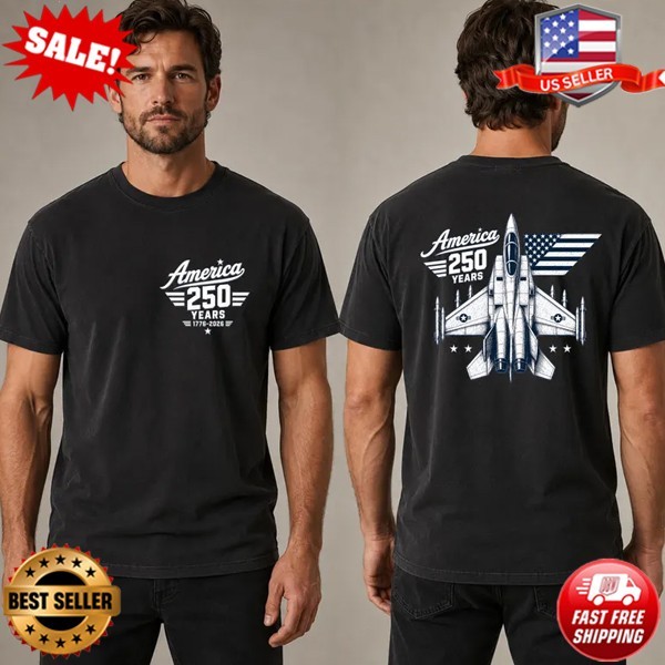 Fighter Jet Back Print Shirt, 1776-2026 USA Tee, 250 Years USA T-Shirt (S-5XL)