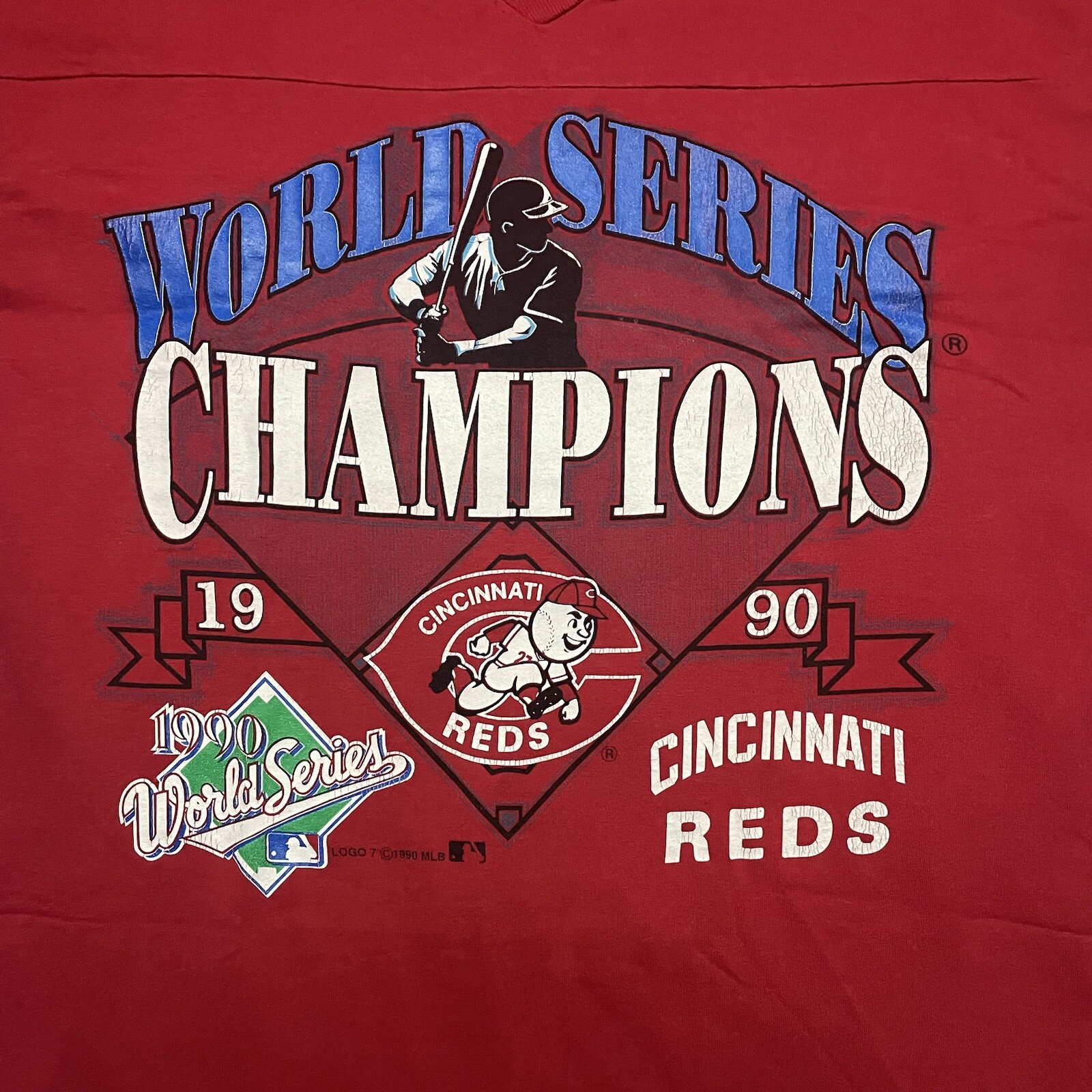 Logo 7 CINCINNATI REDS 1990 T-Shirt XL Jersey World Series Champions Logo VTG gallery