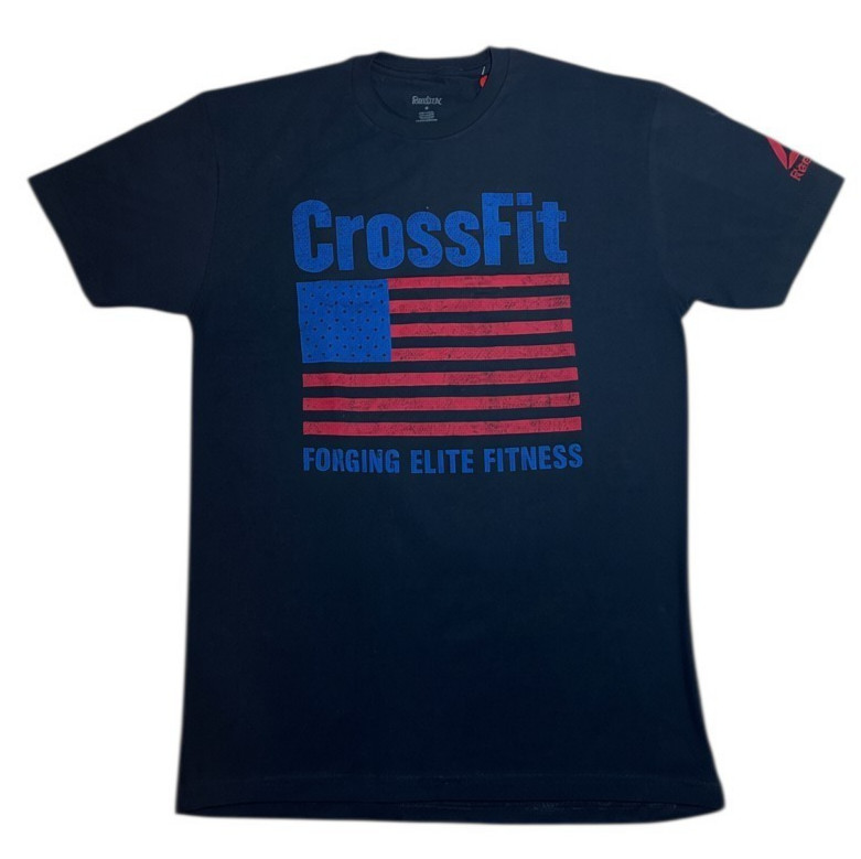 Reebok CrossFit Forging Elite Fitness USA Flag T-Shirt Navy Blue Men's Medium gallery