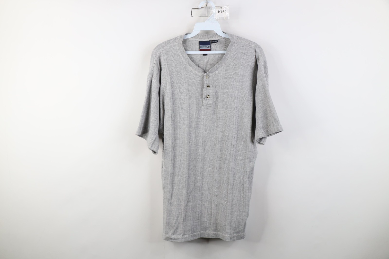 Vintage 90s Streetwear Mens Medium Blank Striped Ribbed Knit Henley T-Shirt Gray gallery