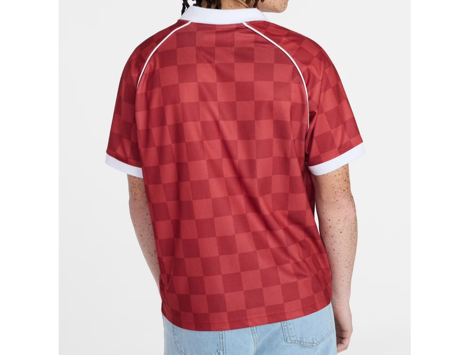 No Boundaries Red & White London Soccer Jersey XS Chest 33 Checkered Pattern gallery