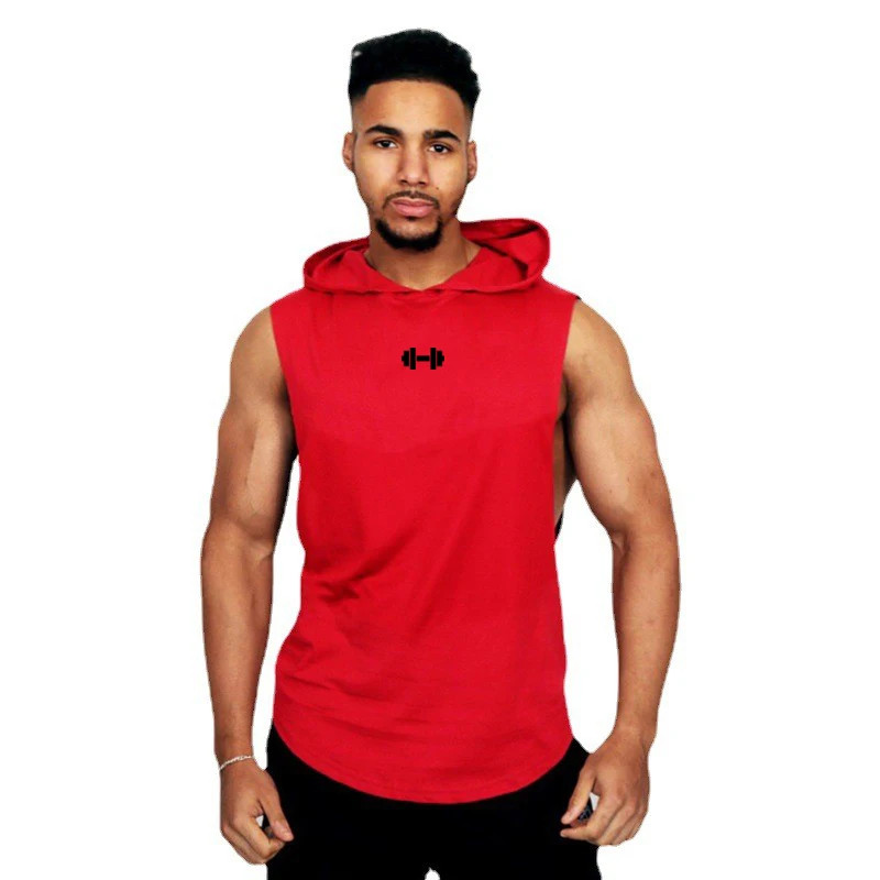Men Sleeveless Hooded Tank Top Cotton Breathable Gym Fitness Bodybuilding gallery