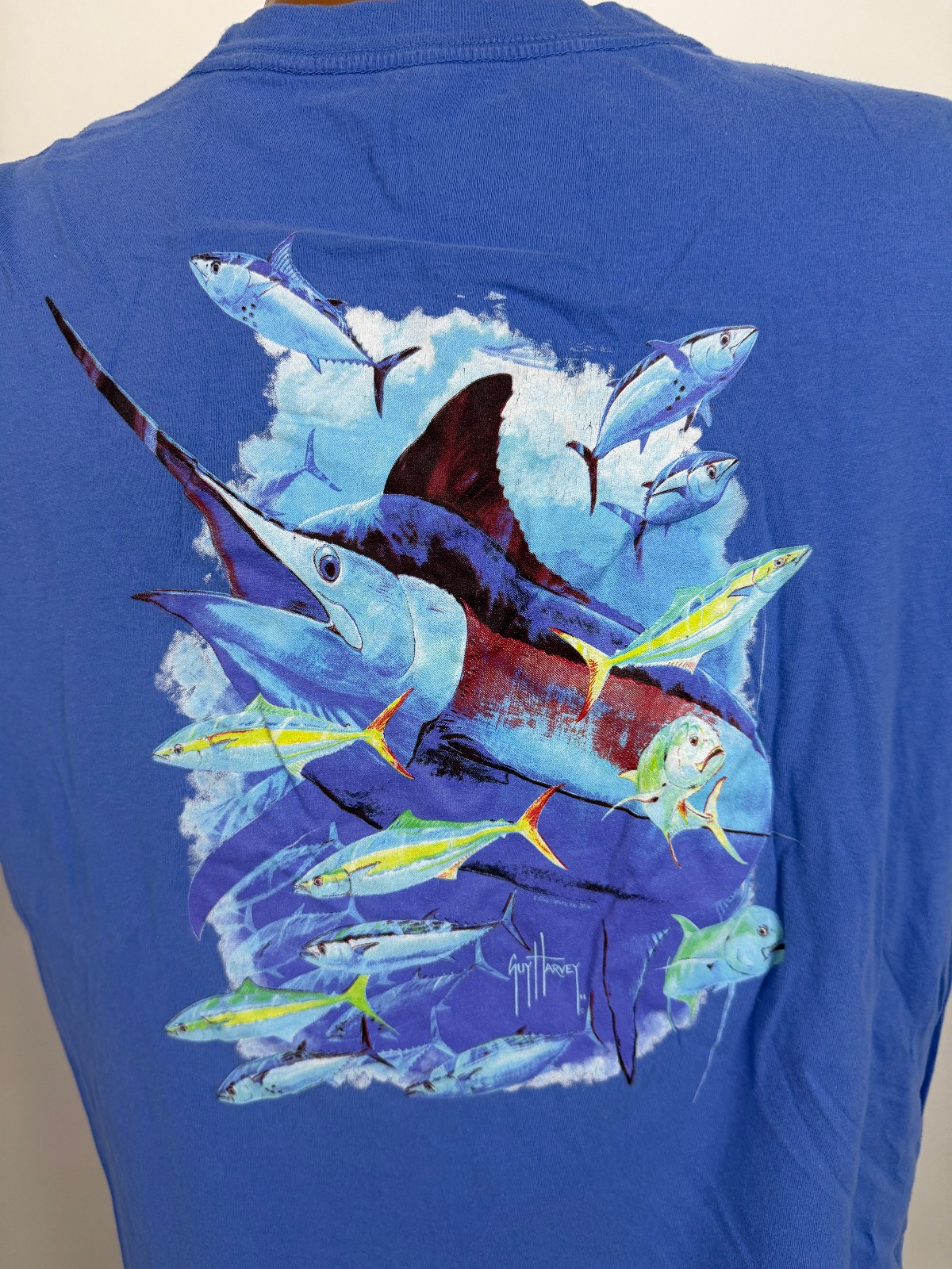 Guy Harvey Shirt Men Large Saltwater Fish Billfish Tuna Marlin Ocean Blue Cotton gallery