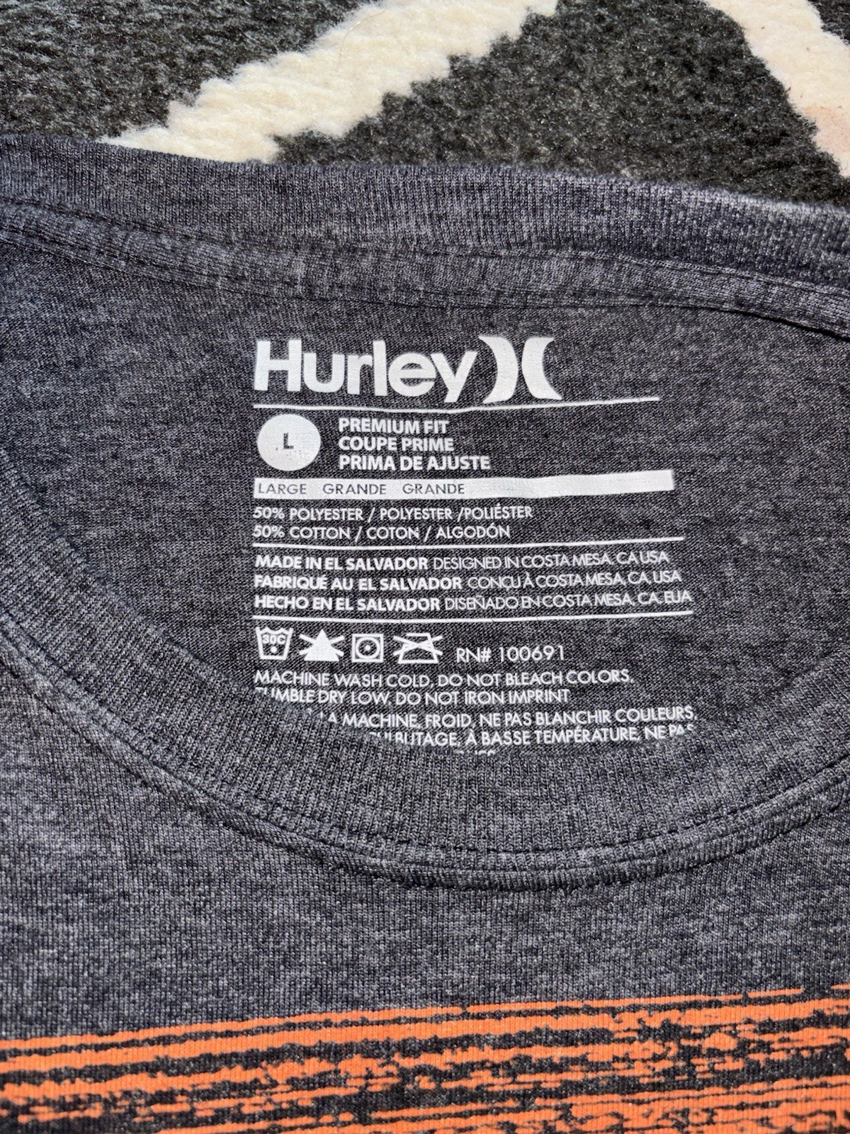 Hurley Premium Fit Striped T-Shirt Gray/Orange Crew Neck Men’s L gallery