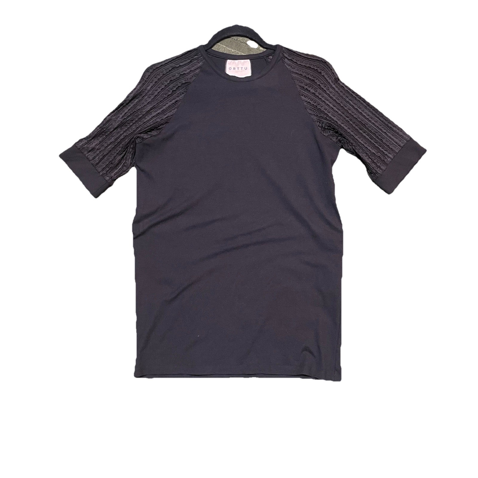 ORTTU Black Short Semi Sheer Sleeves Stretch Crewneck Shirt Men’s Size S gallery
