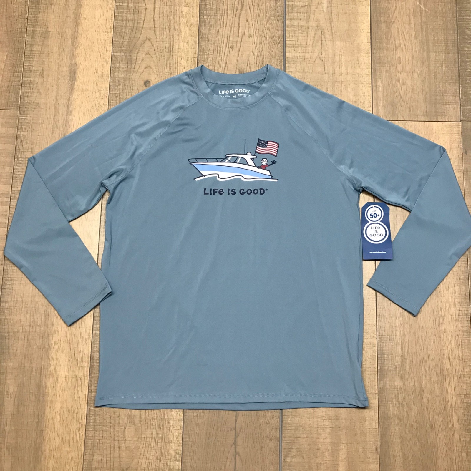 Life is Good Yacht Shirt Mens Size M Blue Long Sleeve Tee Boat Performance UPF50 gallery