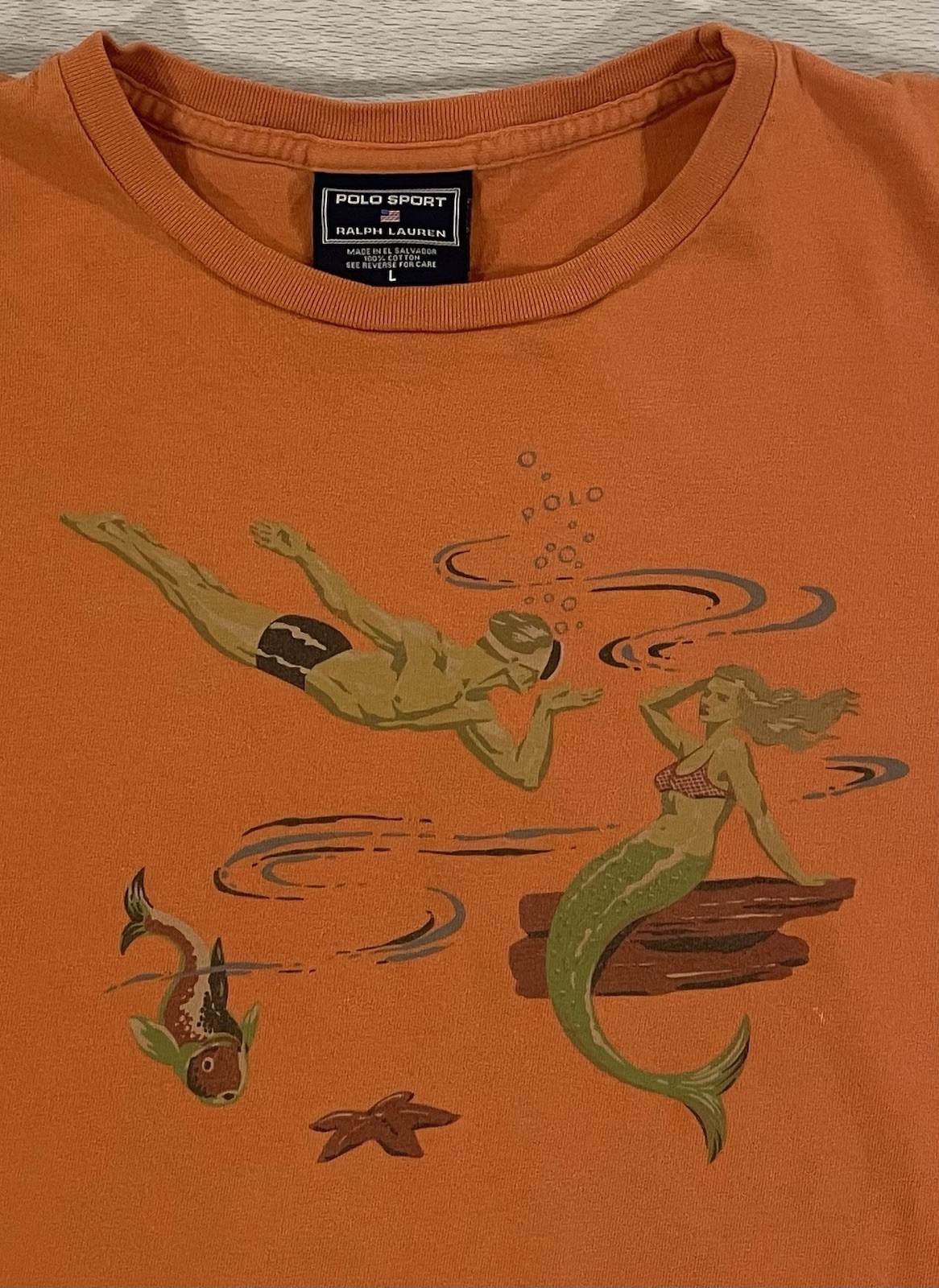 Vintage 90s Polo Sport Ralph Lauren Mermaid Diver Aquatic Shirt Mens Size Large gallery