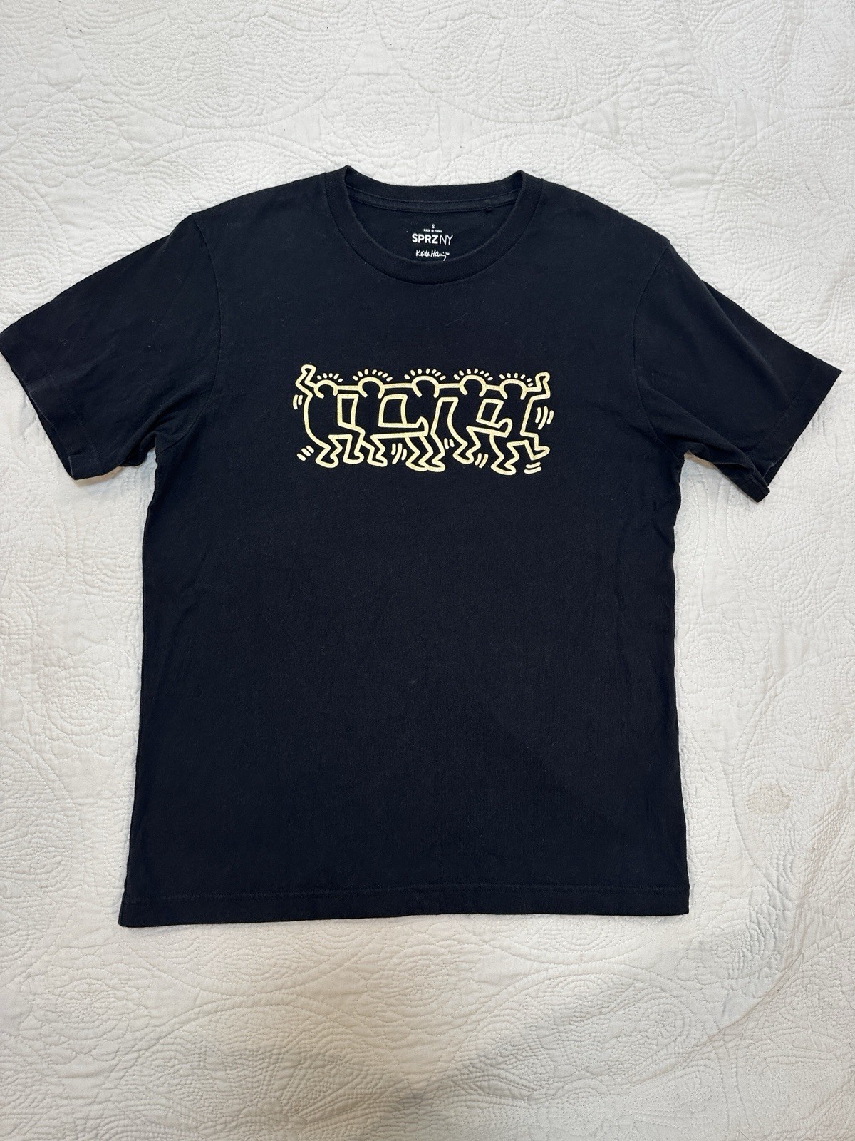 Rare UNIQLO SPRZ NY Keith Haring Black Gold Dancing Man Graphic T-Shirt Size S gallery
