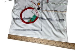 Mache Embellished Structured T-shirt Sz M White Colorful Geometric Appliqué READ