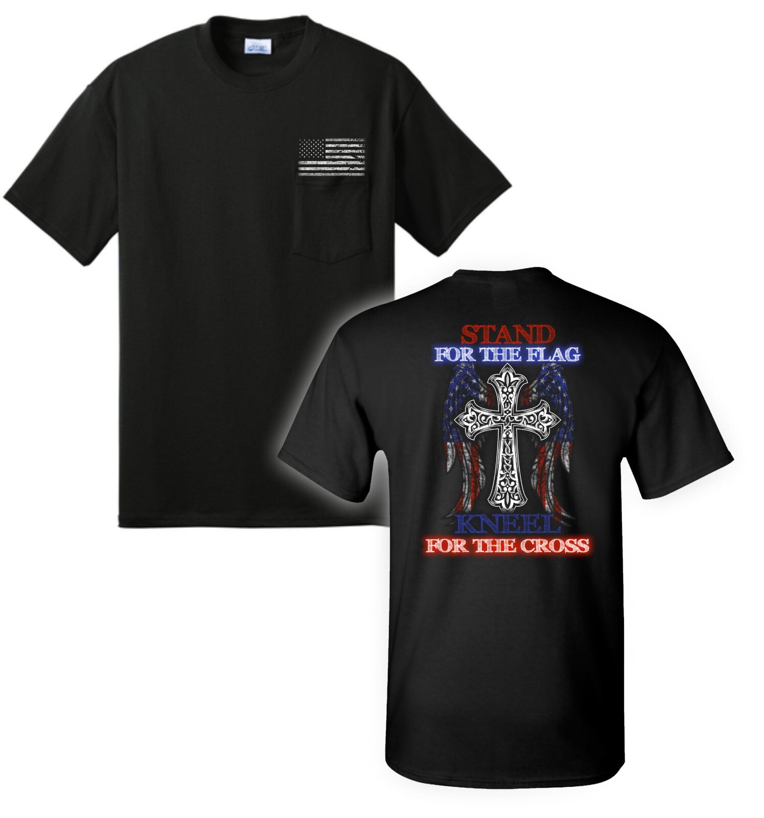 Stand For The Flag, Kneel For The Cross Screen Printed Graphic Unisex Shirt gallery