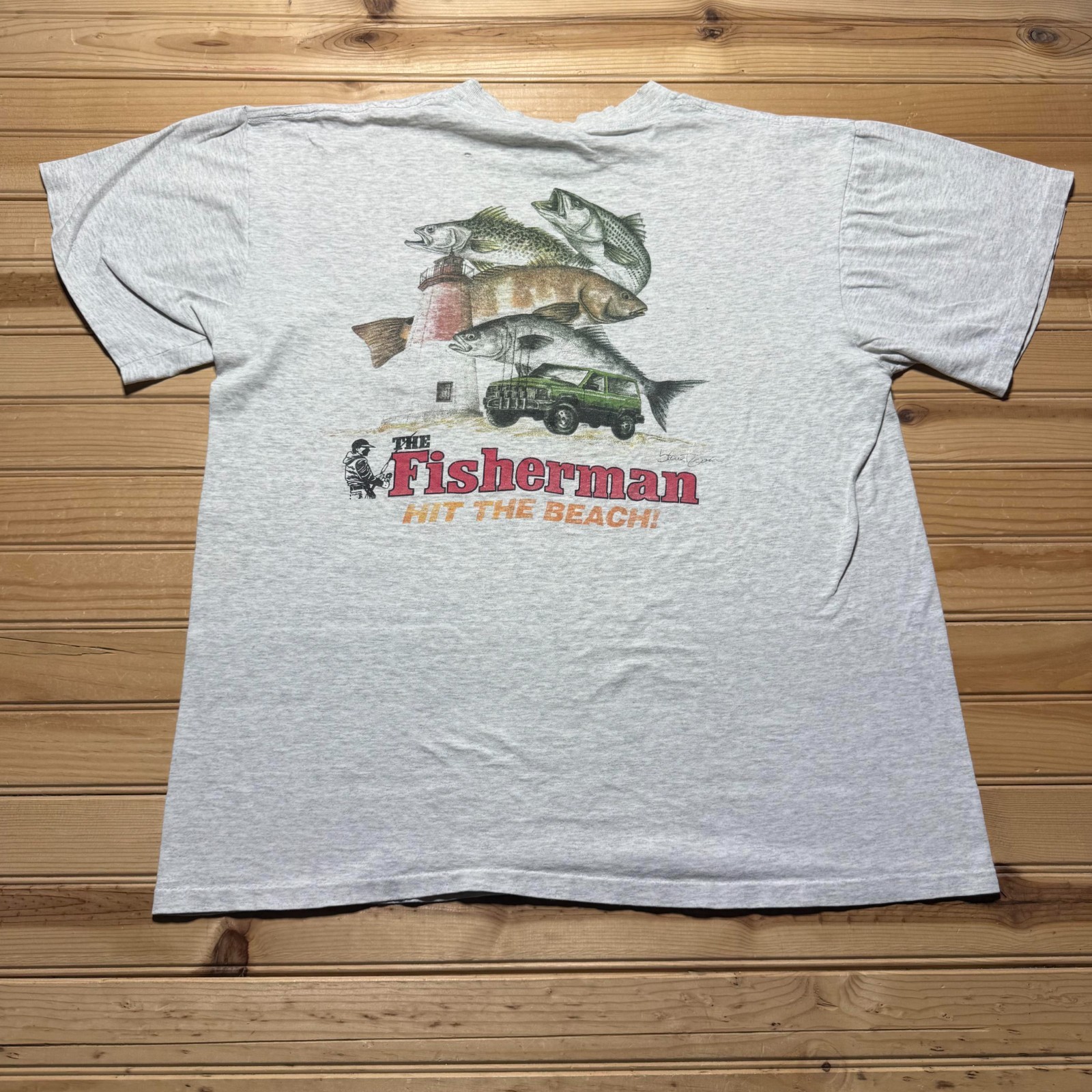 Vintage 90s The Fisherman Hit Beach Outdoor Fishing Pocket Graphic T-Shirt – XL