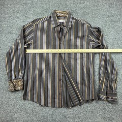 Bugatchi Uomo Shaped Fit Striped Button Down Shirt Mens L/S Paisley Trim Cuffs