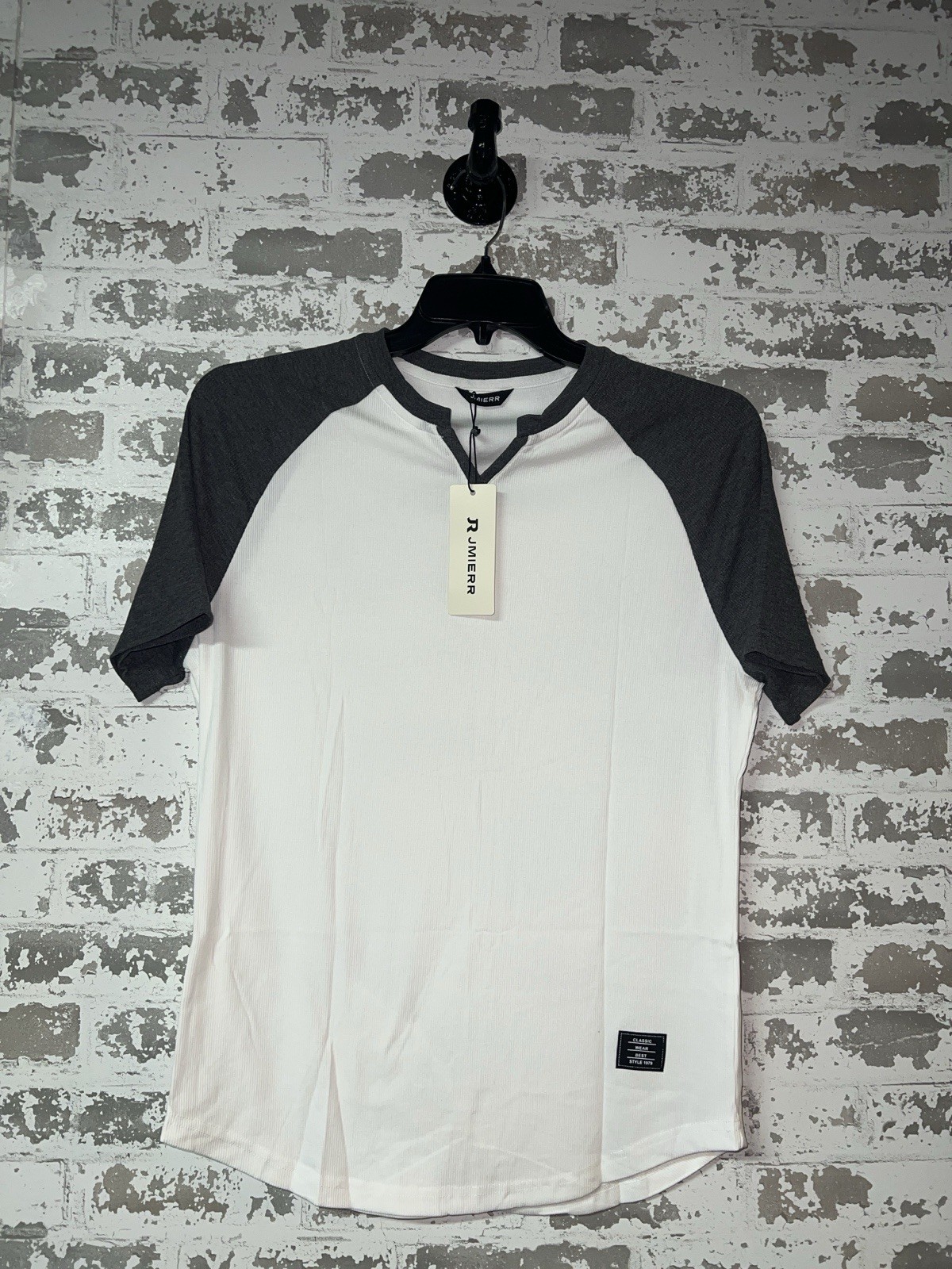 NWT! JMIERR Mens Muscle Slim T Shirt V-Neck Short Sleeve 2 Tone Gray White sz M