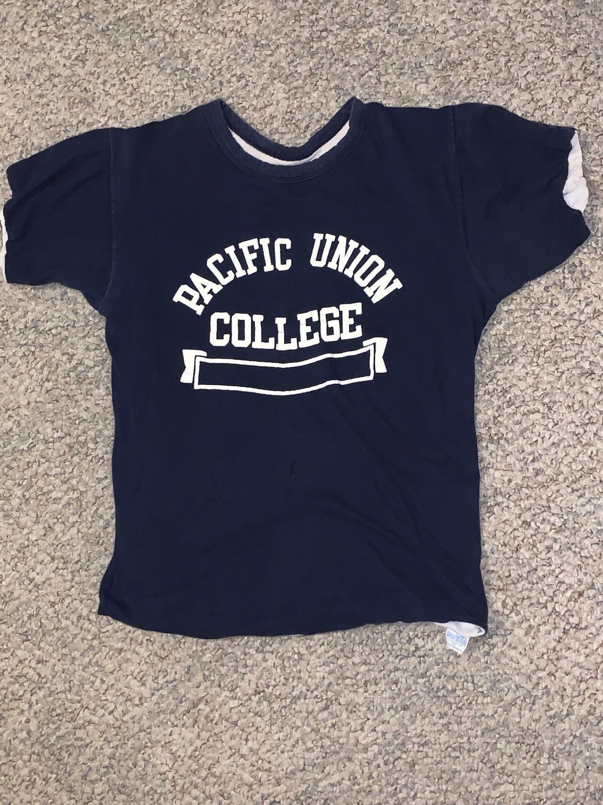 Vtg 70s Champion Reversible Double Face College P.E. Gym T Shirt Sz S Blue Bar gallery