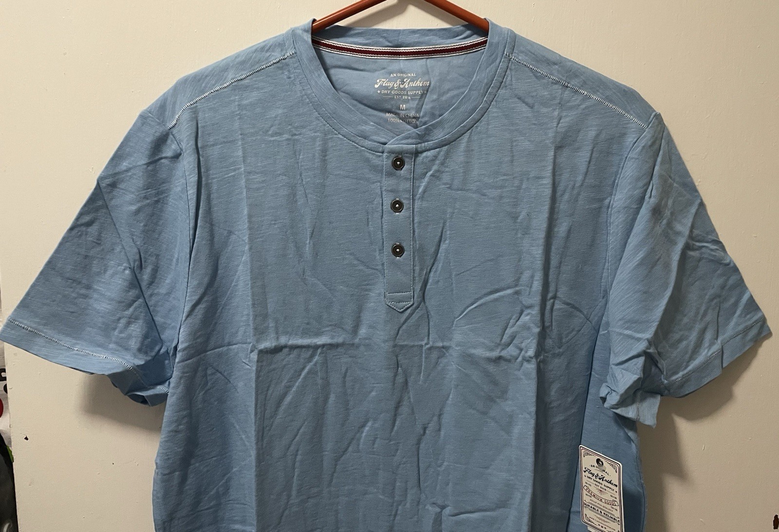 Flag & Anthem Men's Light Blue 100% Cotton Henley Short Sleeve Shirt Size Medium gallery