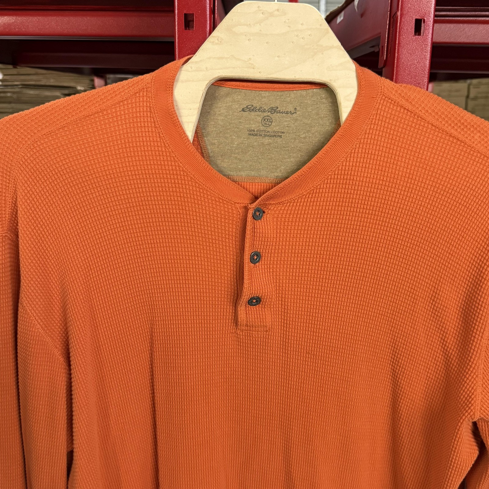 Eddie Bauer Shirt Mens 2XL Orange Thermal Waffle Knit Henley Long Sleeve Casual gallery