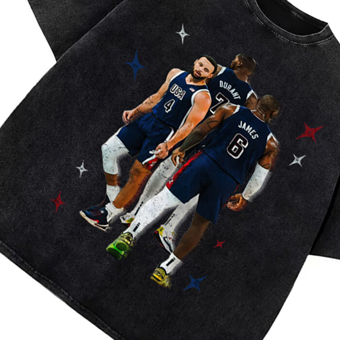 Stephen Curry Lebron James Kevin Durant BIG 3 USA World Champ Custom Graphic Tee gallery