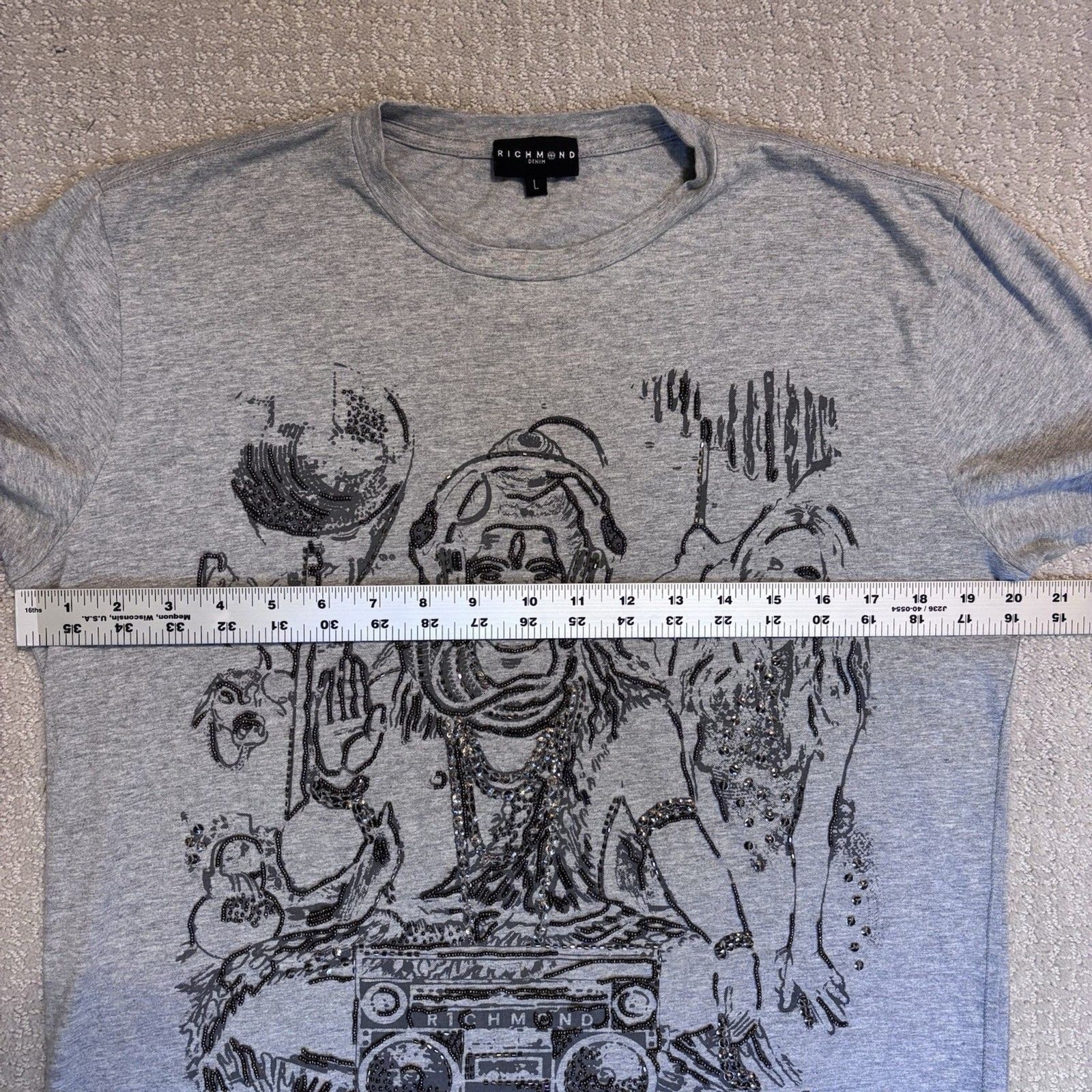 John Richmond Graphic Tee Beaded Embellished Shiva Boombox DJ Streetwear Y2K gallery