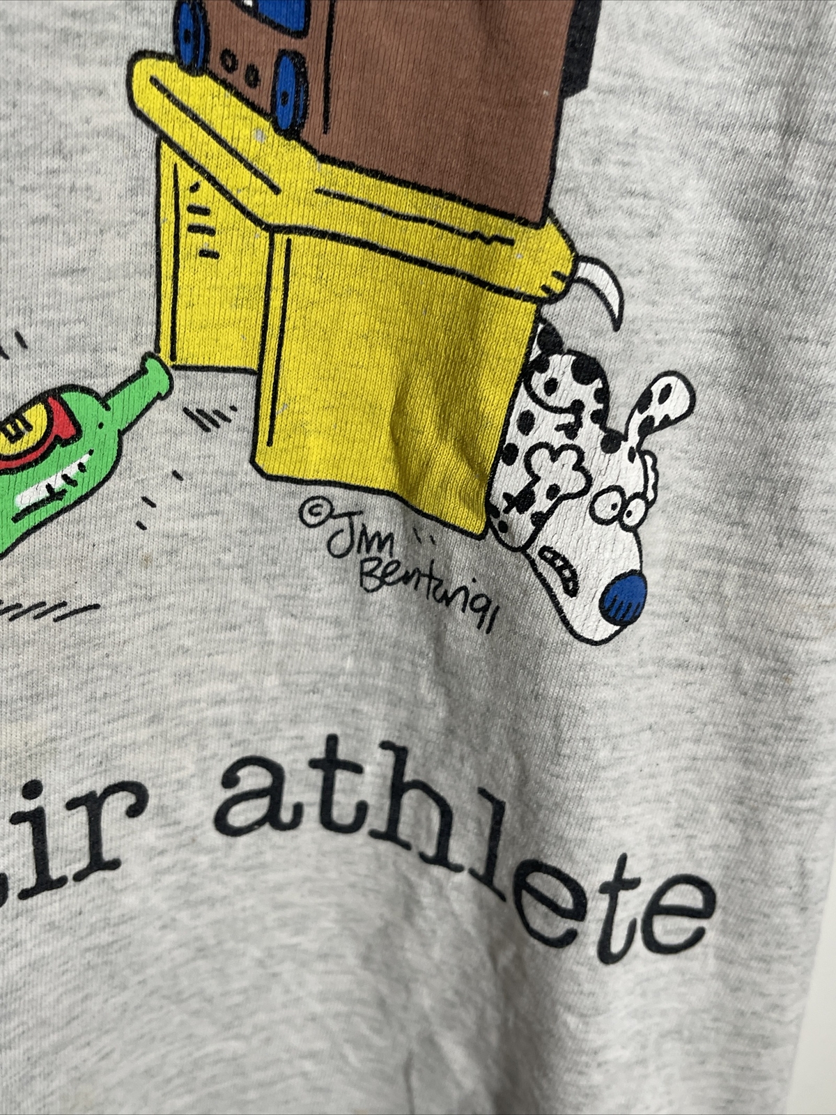 Vintage Jim Benton Shirt Mr Armchair Athlete TV Funny SZ L Gray USA Made Single gallery