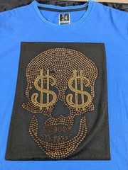 Cr 24 Raised Graphic T-shirt Men’s Blue Size L Money Skull Streetwear Metallic