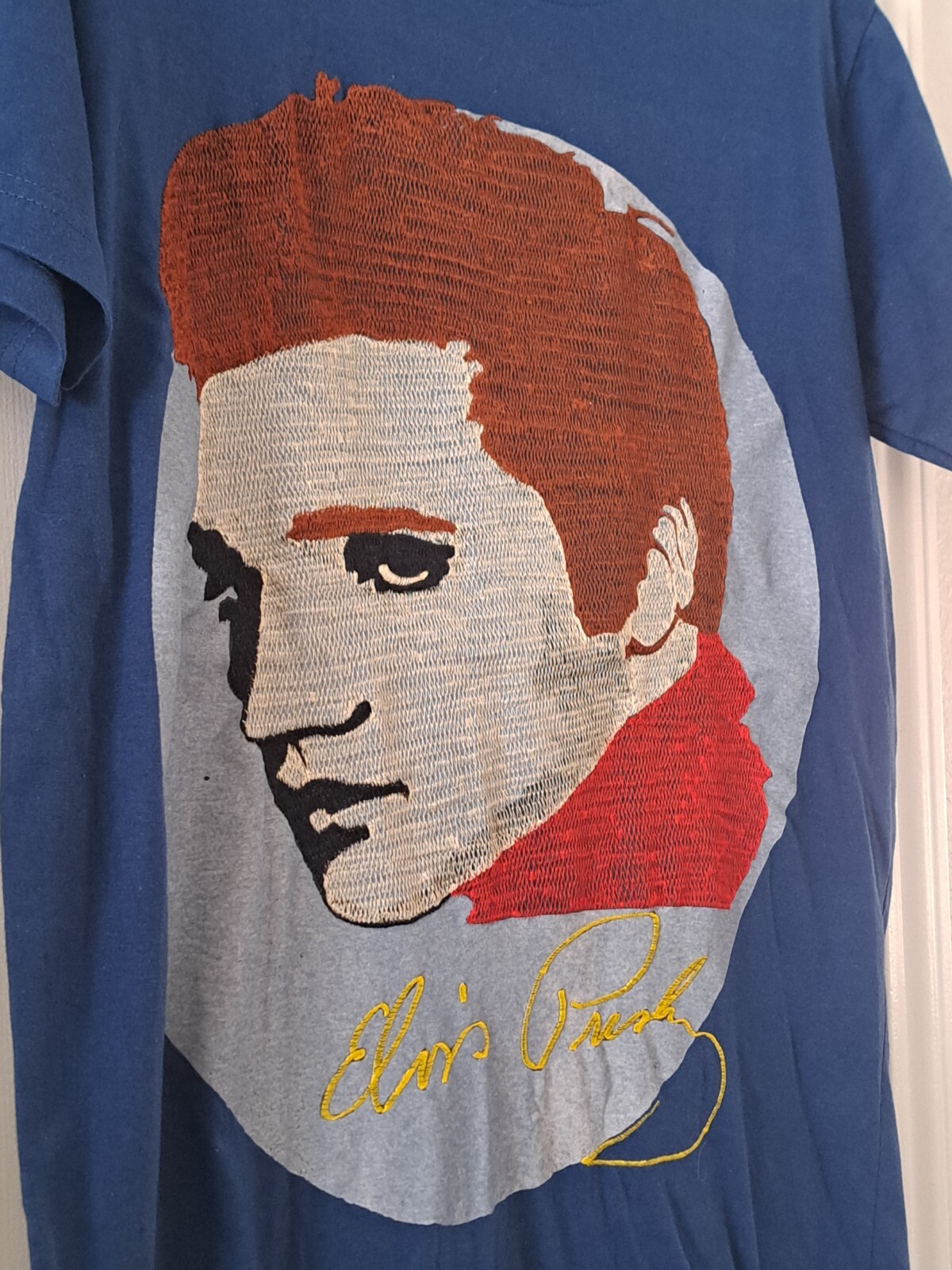 Embroidered Hand Printed Elvis Presley T Shirt Cotton Thailand Unique Rare Small gallery