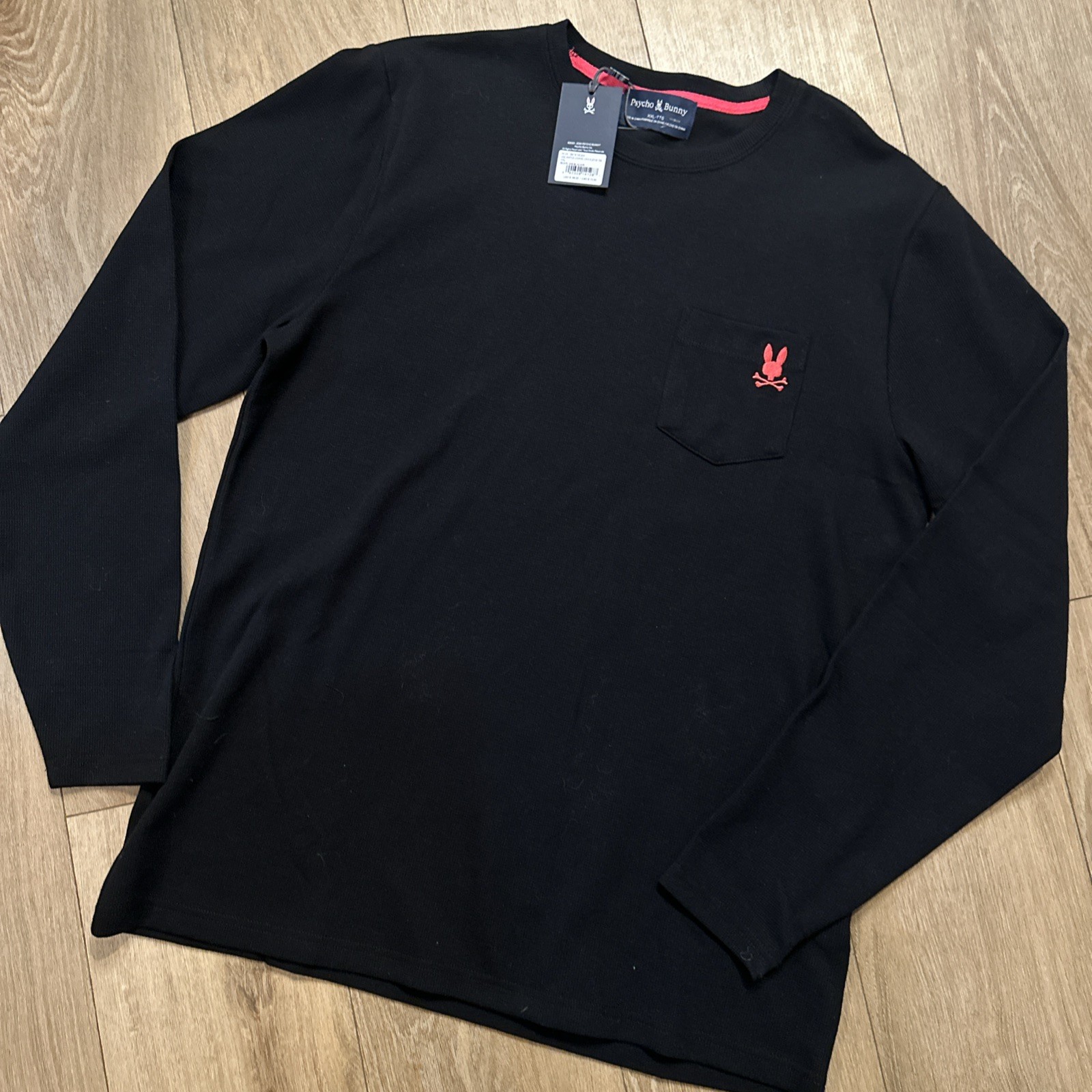 NWT Psycho Bunny Vail Long Sleeve Waffle Lounge Pocket Shirt Men’s 2XL BLK gallery