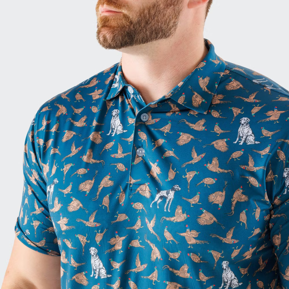 Waggle Men Bird Dog Polo T-Shirt - Teal Green XL gallery