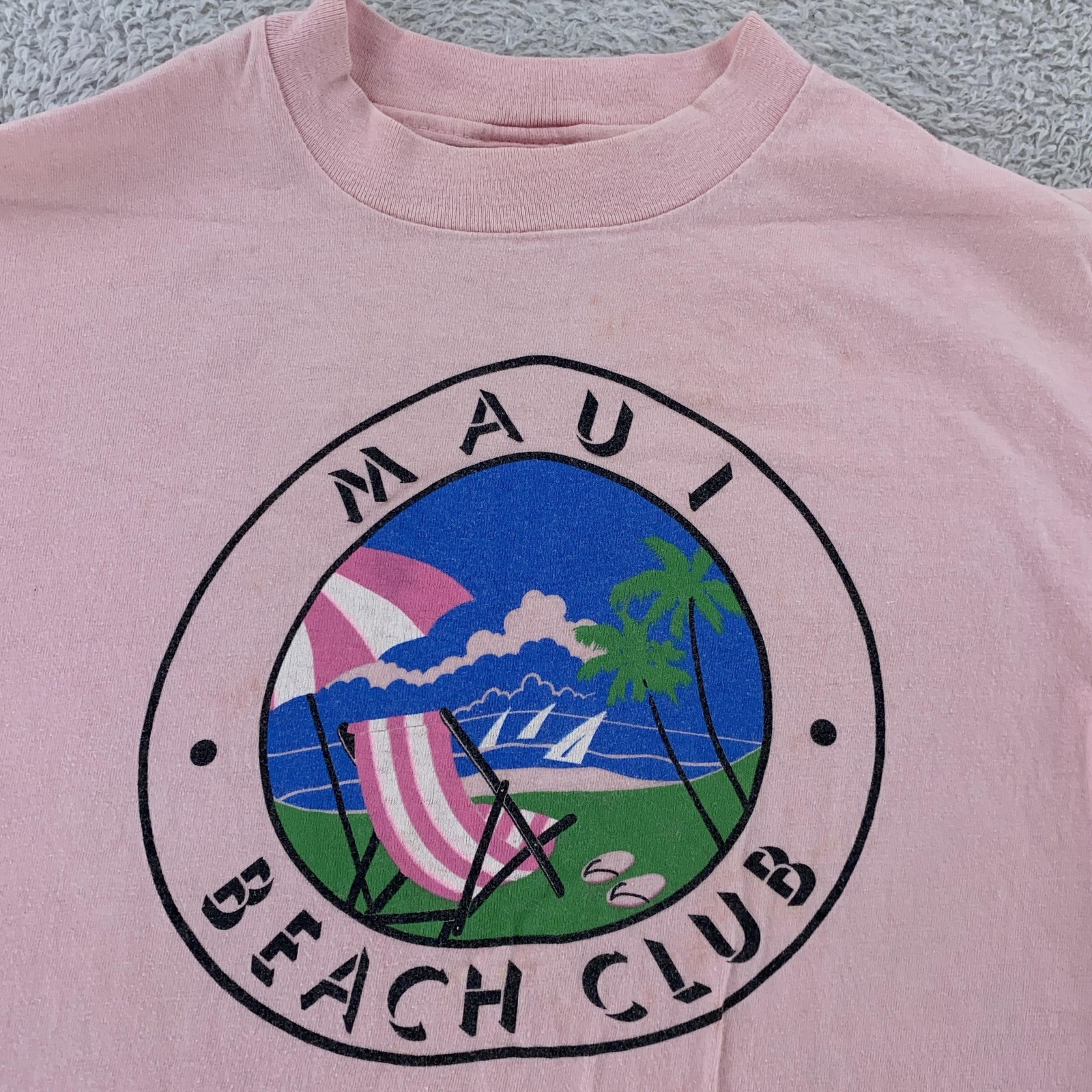 Vintage Maui Beach Club Shirt Mens Medium Pink Hawaii Surf Sail Tee Made USA 90s