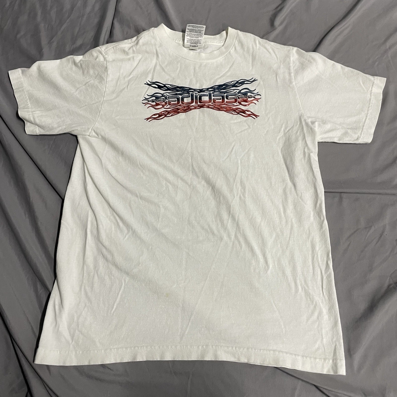 Vintage Y2K Adidas White T Shirt Size Mens XL Shiny Plastic Print Soccer Sports gallery