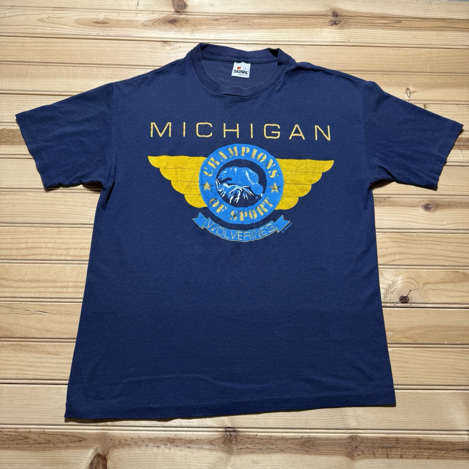 Vintage 80s 1989 University Of Michigan Wolverines Champions Sport Shirt – Large