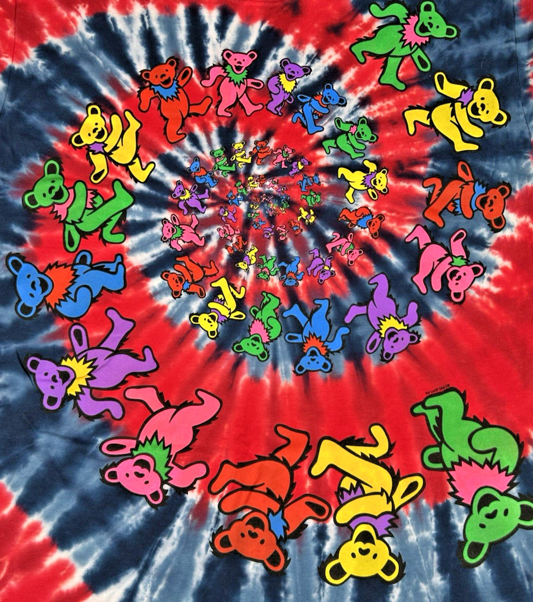 Grateful Dead Spiral Bears Multi Color Tie-Dye T-Shirt Size Large New gallery