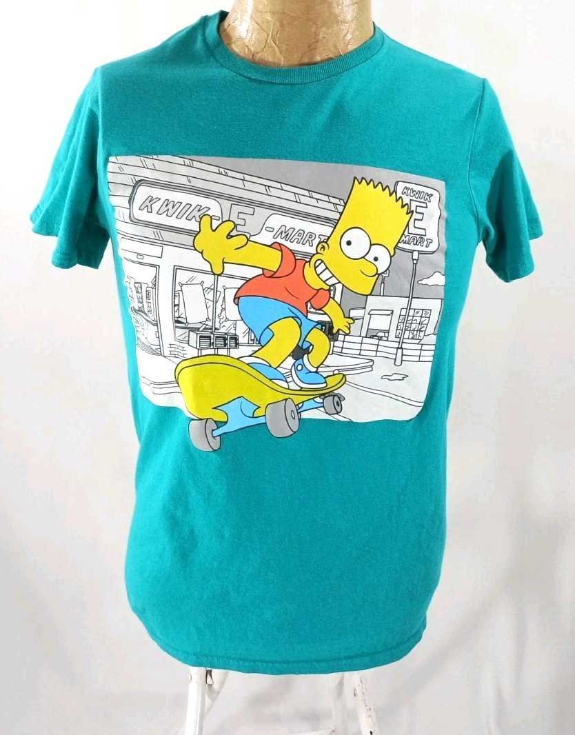 Bart Simpson Skateboard T-Shirt Adult Small Teal Kwik-E-Mart Cotton The Simpsons gallery