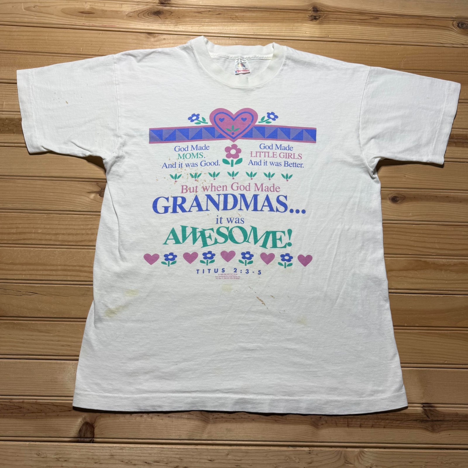 Vintage 90s 1993 God Made Grandmas Religious Christian Quotes Shirt USA – Large