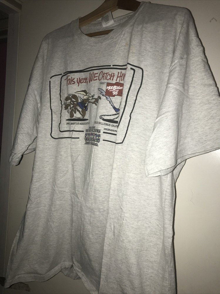 Vtg 1995 Wile E Coyote Roadrunner X Sams Club Heather Gray Graphic Tee Shirt