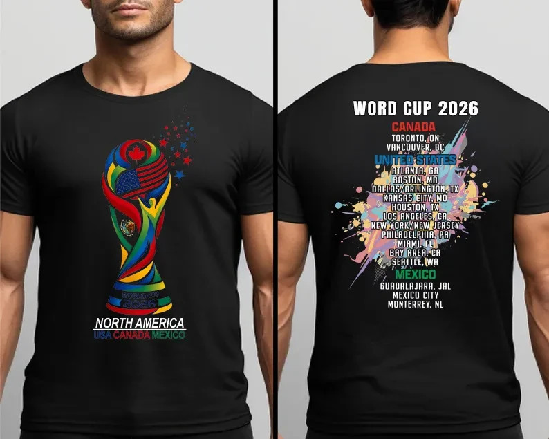 World Cup 2026 Host Cities Double Sided T-Shirt USA Canada Mexico Tee gallery