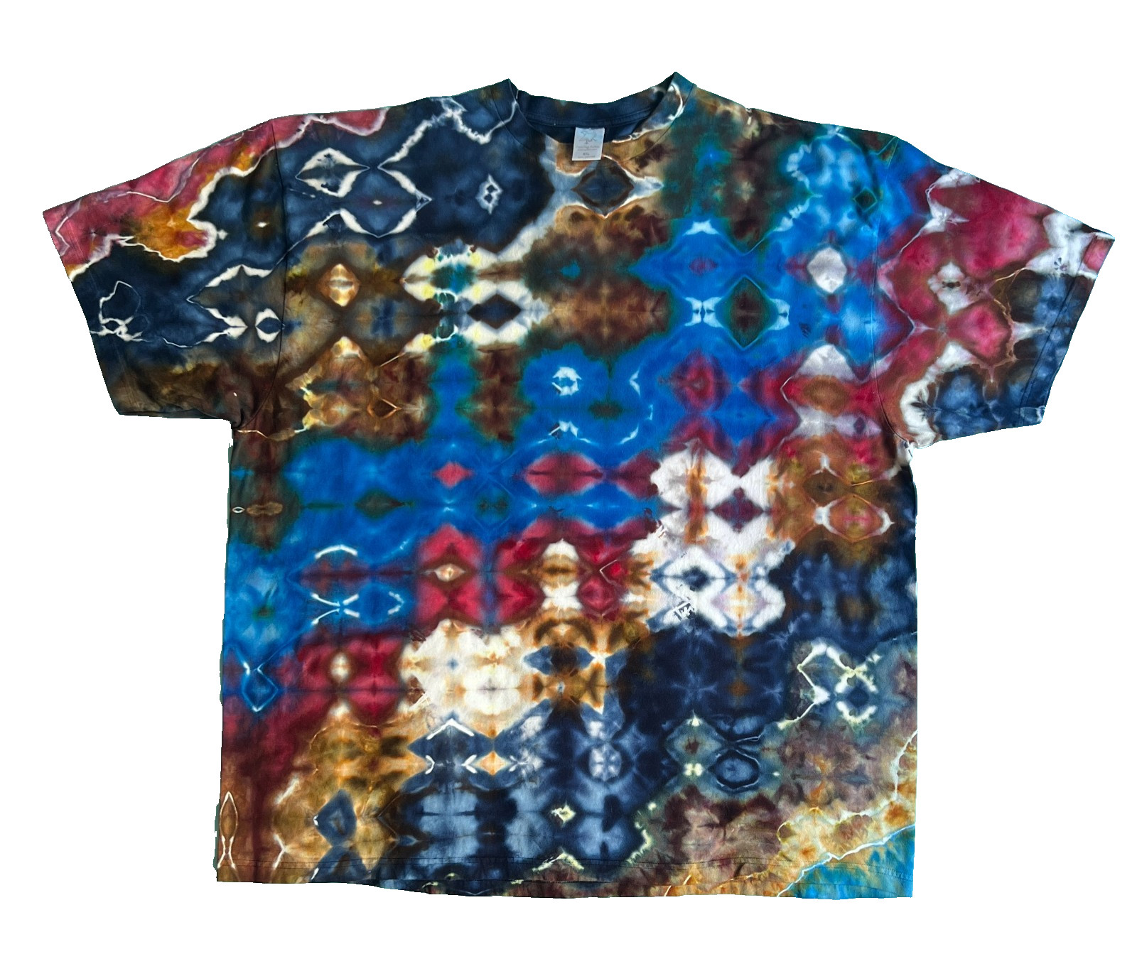 NEW Glitch Ice Tie Dye T-Shirt, Unisex 4XL SS Crew Blue, Oxblood Red & Brown