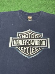Harley Davidson Emblem Logo Blue Silver Large Y2K Biker Vintage T Shirt