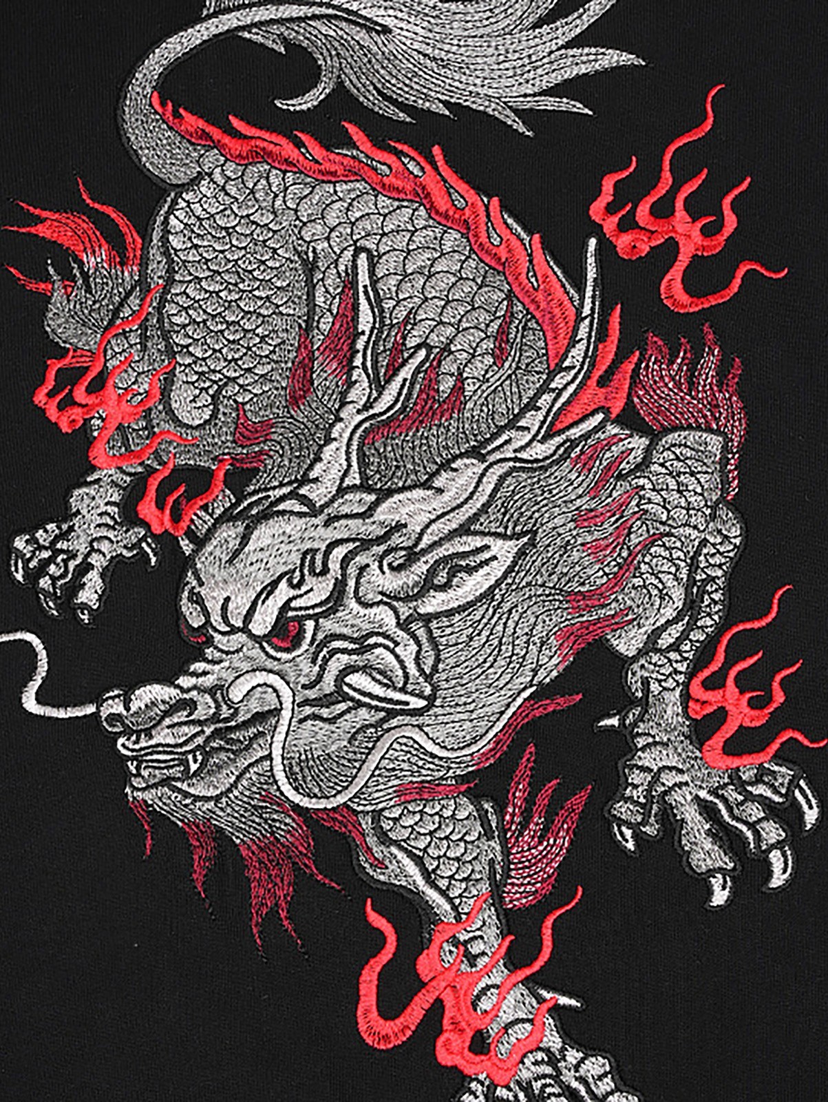 Niepce Men's Dragon with Red Flames Embroidery Tee Japanese Streetwear T-Shirt gallery