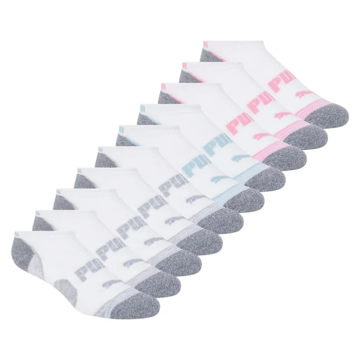 (New) 10-pair PUMA Ladies No Show Sock, choose from White/Gray or Black/Gray