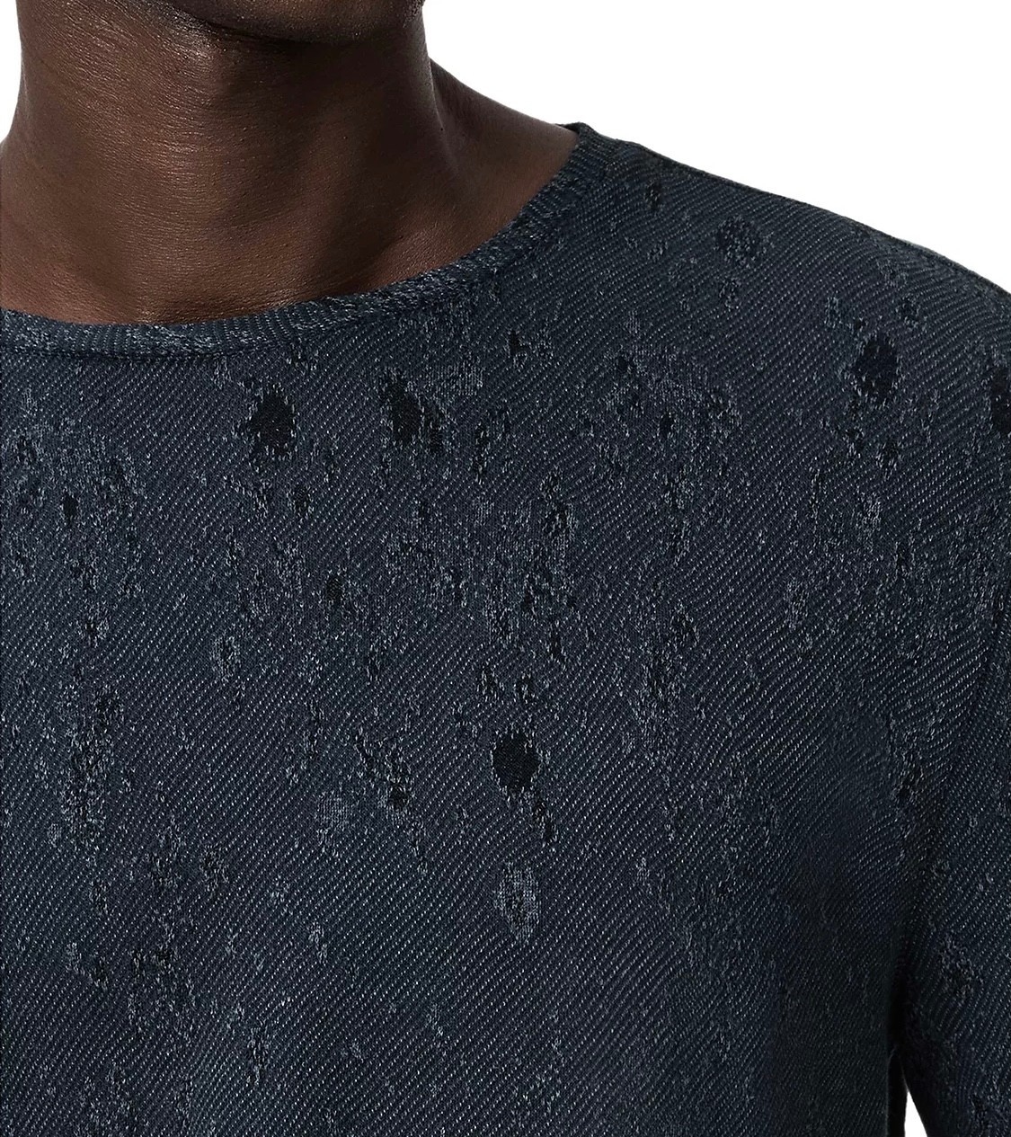 John Varvatos Collection Men's Vera Distressed Jacquard Textured Crew Tee Navy gallery