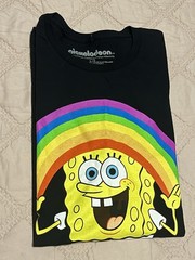 SpongeBob Square Pants Rainbow Graphic Black T Shirt unisex Sz L Happy Pride!