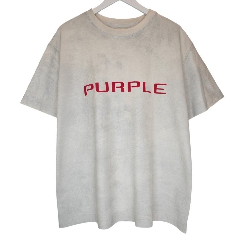 PURPLE BRAND T-Shirt Mens Medium Silver-Effect Textured Knit Logo Tee Streetwear gallery