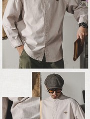 Spring Retro Stand Collar Striped Shirt Mens Long-sleeved Loose Shirt Jacket