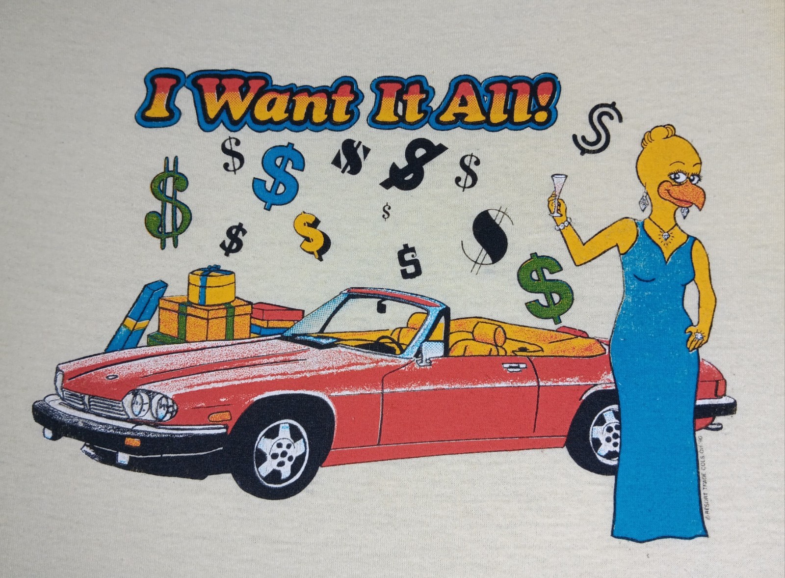 Vintage 90s I Want It All Adult Small T-shirt Thin Yellow Tee Jerzees 1990 gallery