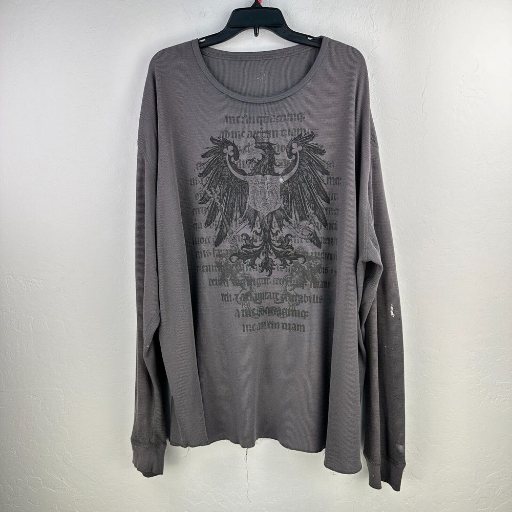 Waffle Knit Eagle Animal Print Tshirt Mens Gray Black Long Sleeve Tee Grunge gallery